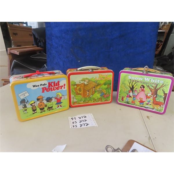 3 Metal Lunck Kits; 1) Three Little Pigs - Ohio Art, 1) Wee Pal Kids Power - Thermos, 1) Snow White 