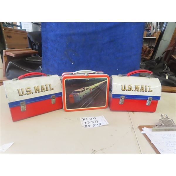 3 Metal Lunch Kits; 1) Railway - Ohio Arts, 2) Us Mail
