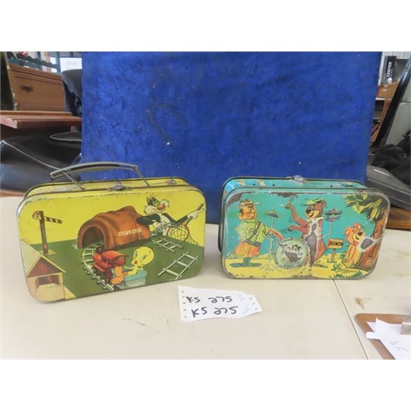 2 Metal Lunch Kits Both Di BU Jitos; 1) Flintstone /Yogi Bear, 1) Bugs Bunny/ Sylvesster + Tweety