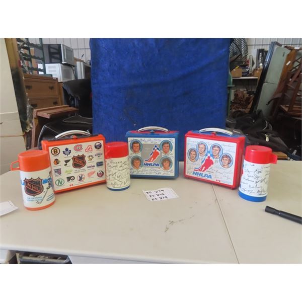 3 Plastic Lunch Kits with Thermos; 1)NHL - Aladdin, 2) NHLPA 1976+1974 - Aladdin