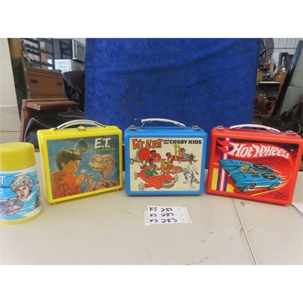 3 Plastic Lunch Kits; 1) ET 1982 with Thermos - Aladdin, 1) William H Cosby 1973 Fat Albert + Cosby 