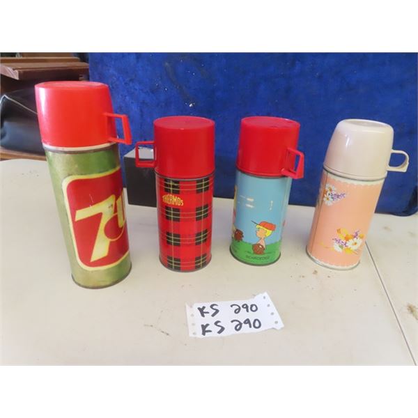 4 Thermos Mfg Thermos  including 1950's Peanuts plus others