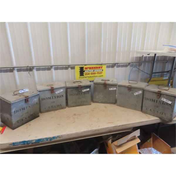 6 Galvanized Lock Boxes Label Dominion of Canada 11.5" x 12" x 9"