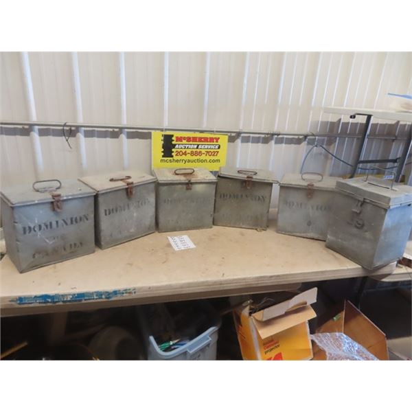 6 Galvanized Lock Boxes Label Dominion of Canada 11.5" x 12" x 9"