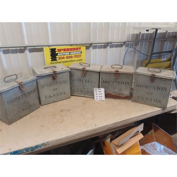 5 Galvanized Lock Boxes Label Dominion of Canada 11.5" x 12"x 9"