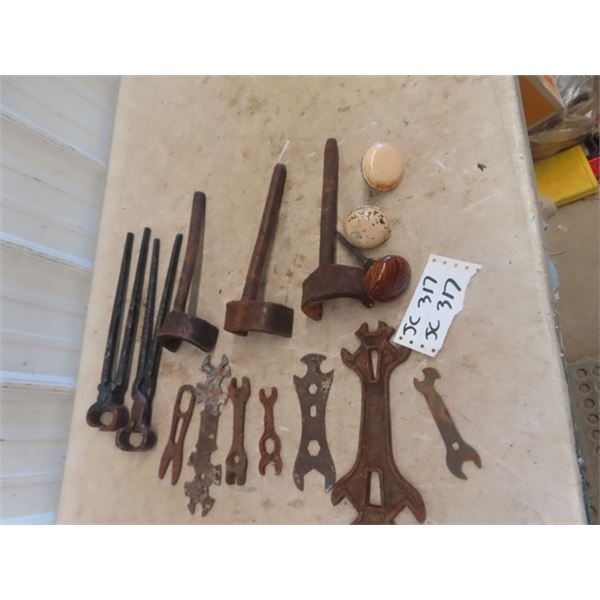 Old Wrenches, Wagon Wheel Wrench, Hoof Clippers, Door Knobs