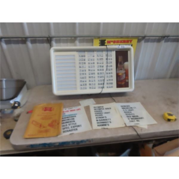 New Old Stock - Miller Price Menu Board with Liquor Insert & Chargeable Pricing - Light Up