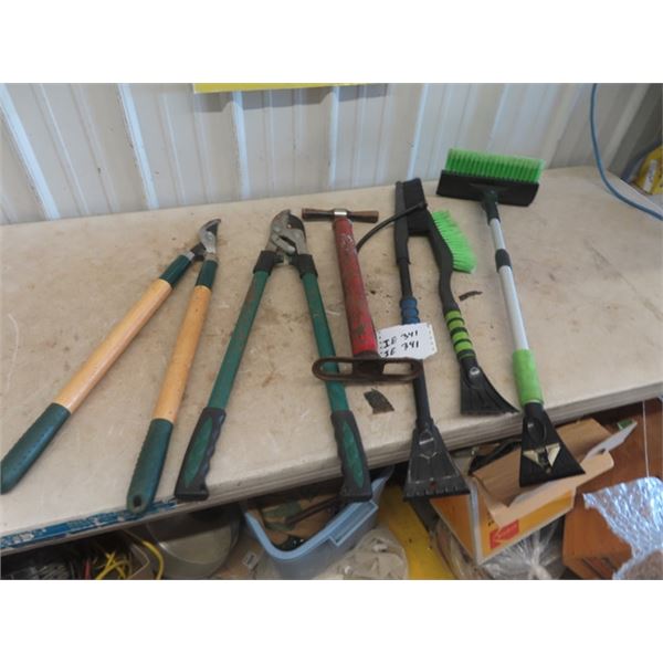 2 Prunes, Hand Pump Air Compressor, 3 Auto Wind Shield Brushes
