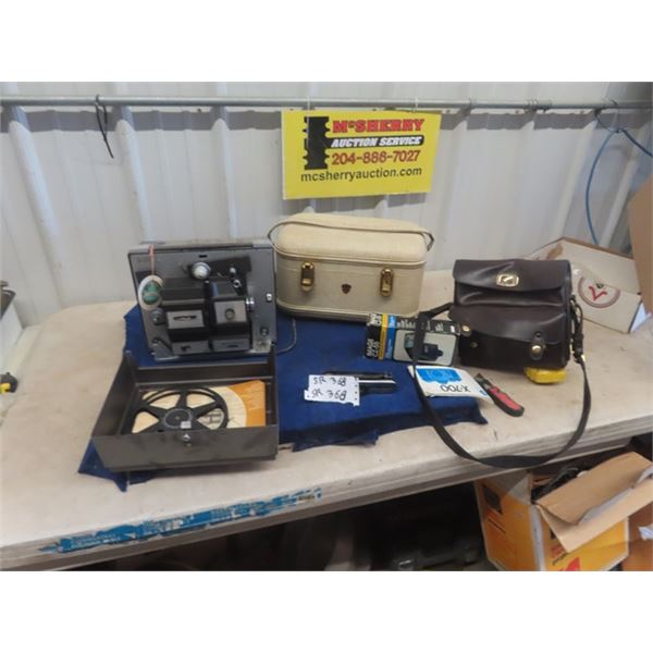 Bell + Howell 8mm Projector, Vintage Carry On, Camera Bag with some accessories
