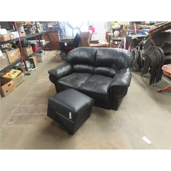 Leather Love Seat & Ottoman - Missing a Leg