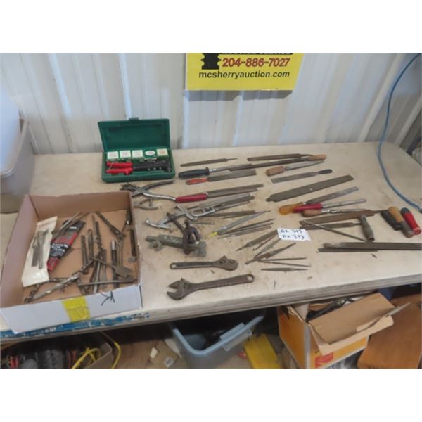 Rivitor + Rivits, Files, Leather Punch, Gear Puller, Crescent Wrenches, Drill Bits