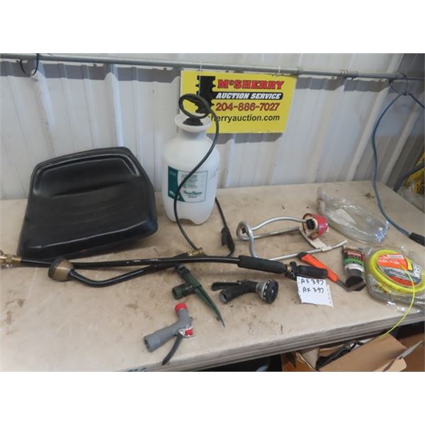 Lawn Mower Seat, Sprinkler+ Sprayer & Bottle Sprayer