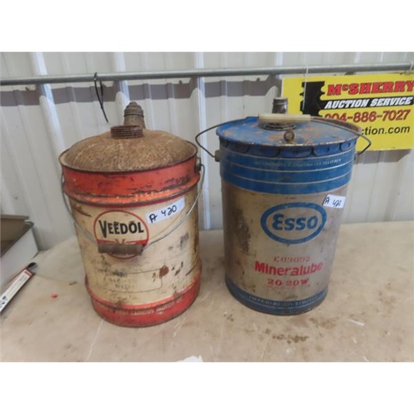 (2) 5 Gal Oil Pails; Veedol & Esso