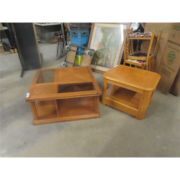 Oak Coffee Table 18" x 34" x 34" & 2 End Tables 19" x 27" x 22"