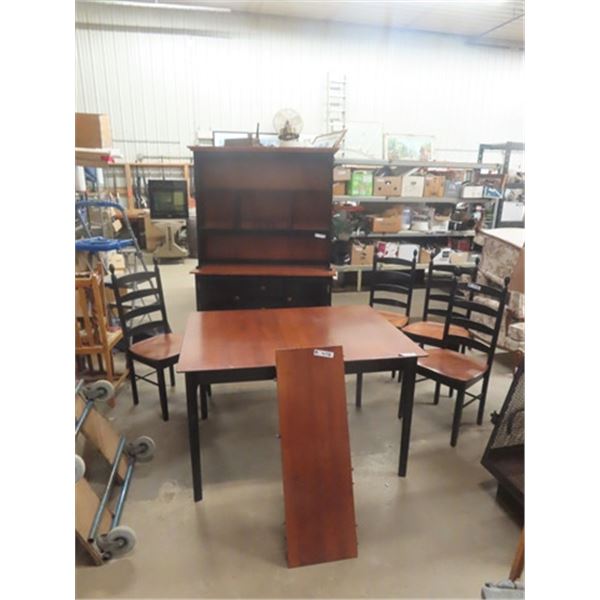 Table 36" x 48" + 12" Leaf , 4 Chairs & Kitchen Cabinet with Hutch 72" x 48" x 17"