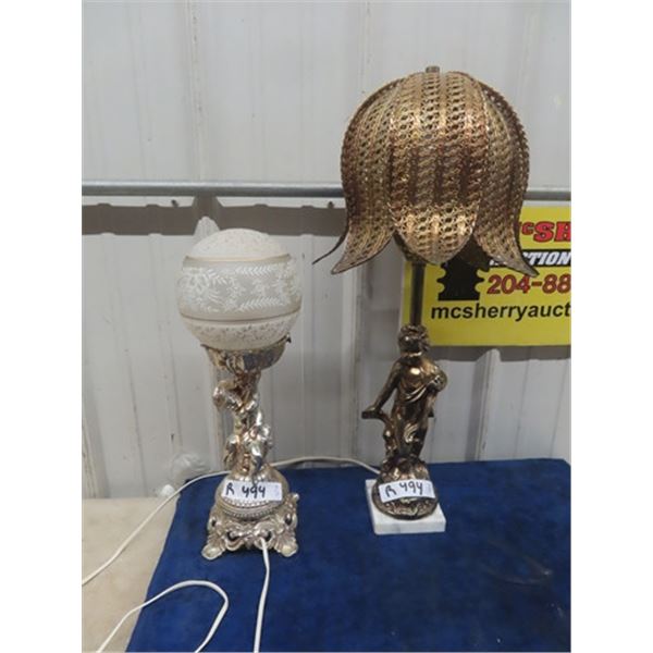 2 Mid Century Lamps with Figurines
