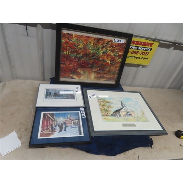4 Framed Pictures - Biggest 18" x 22"