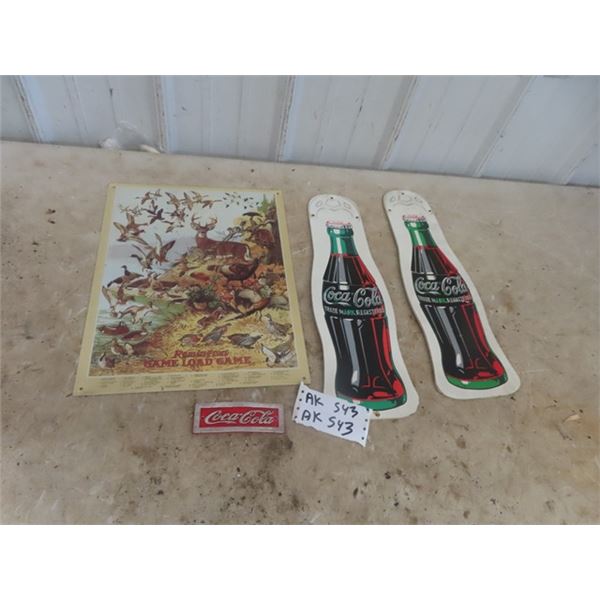 Modern Remington Metal Sign & 2 Coca-Cola Fiberglass Signs