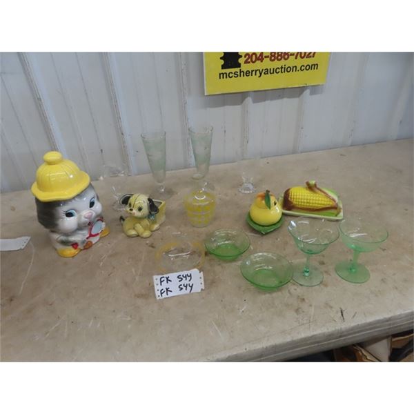 Depression Glass Cookie Jar, Character Kitchen Items