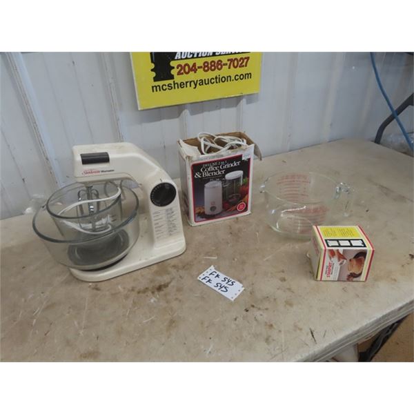 Sunbeam Mix Master, Coffee Grinder, Pyrex Mixing Bowl