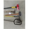 Image 2 : 5 Hand Yard Tools ; Post Hole Digger, Wrecking Bar Sledge Hammer, Splitting Axe, Pick