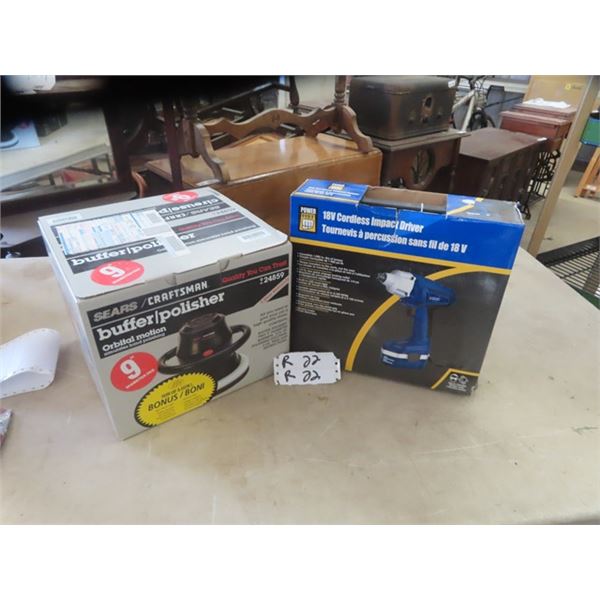 New 18V Cordless Impact Drill & New 9" Buffer Polisher