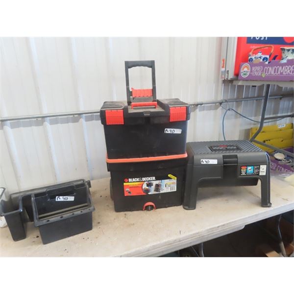 3 Tool Boxes; 1 with Dolly Wheels & Handle