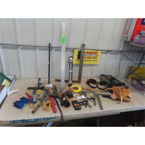 Carpentry Tools; Wrecking Bars, Levels, Squares, Tape Measure, Nail