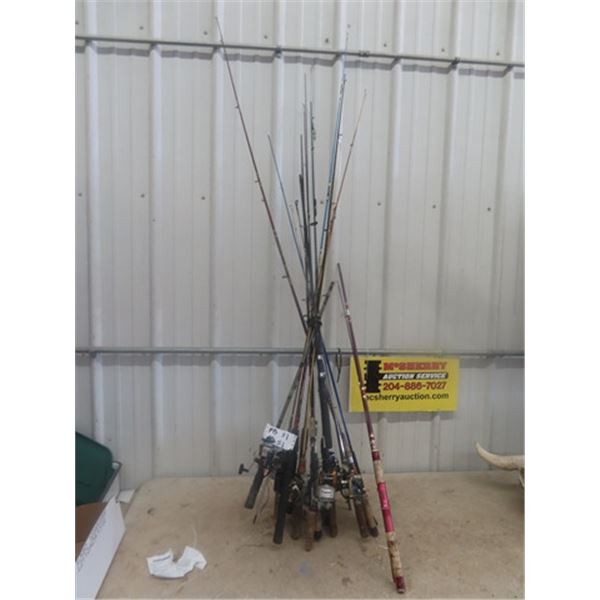 13-15 Fishing Rods - Most have Reels