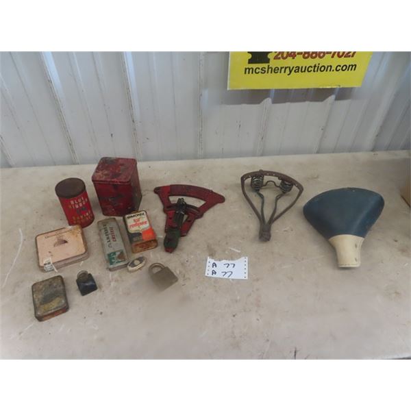 Bicycle Seats, Implement  Gauge, Tins