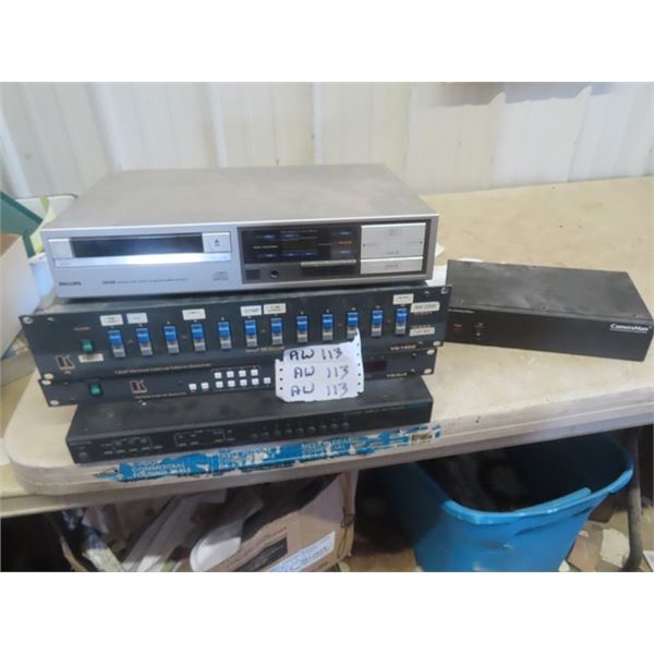 Phillips Disc Player, Kramer Switchboard, Simplex Multi Mixer, VCR Player, WiFi Module,  Various Re