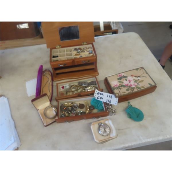 Estate Jewelry; Watches, Broaches, Rings, Necklace with Jewelry Boxes