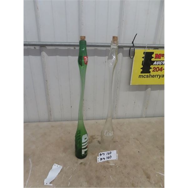 2 Carnival Prize Stretch Pop Bottles ; 7 Up + Coke