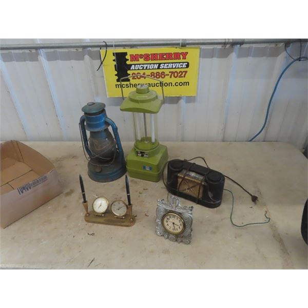 Stewart War TIme Radio, Lantern, Cast Europe Clock, Desk Set