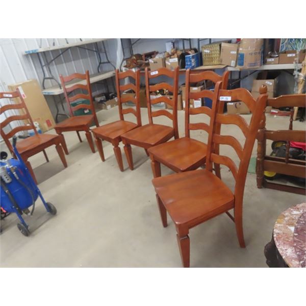 6 Wooden Kitchen Chairs - Ladder Back Style
