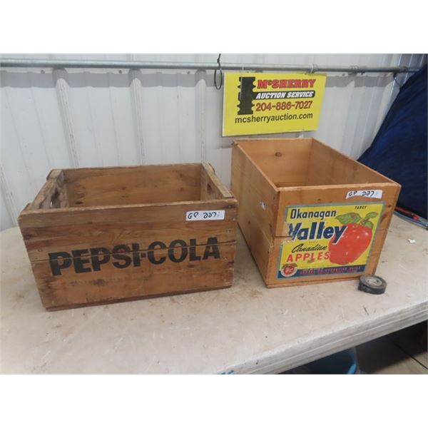 2 Wooden Crates; Pepsi-Cola, Fruit