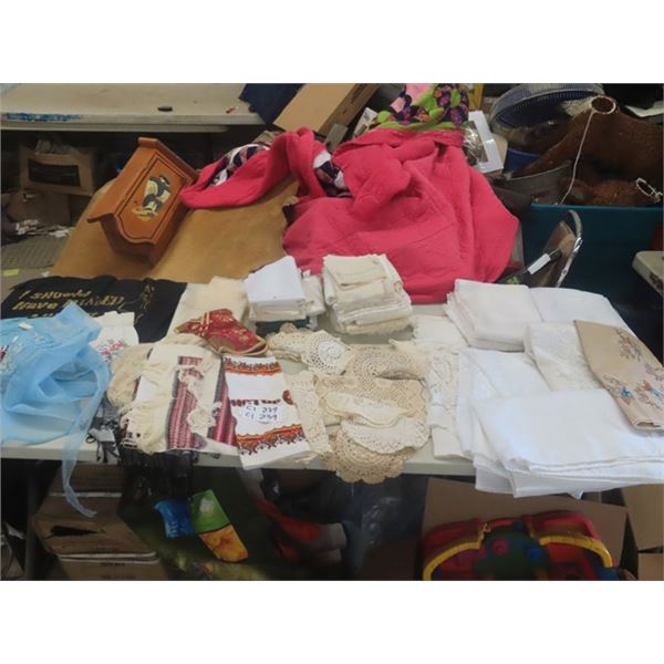 Doilies, Lace Table Cloth, Vintage Aprons plus more