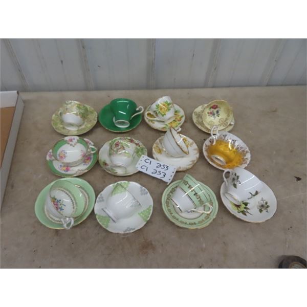 12 China Cup + Saucer Pairs ; Royal Albert, Royal Ucle, Royal Grafton, Collingwood, Aynsley, Birks E