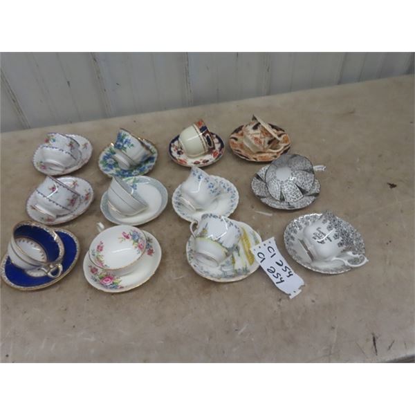 12 China Cup + Saucer Pairs ; Royal albert, Queen Anne, Royal Grafton, Myott, Shafford