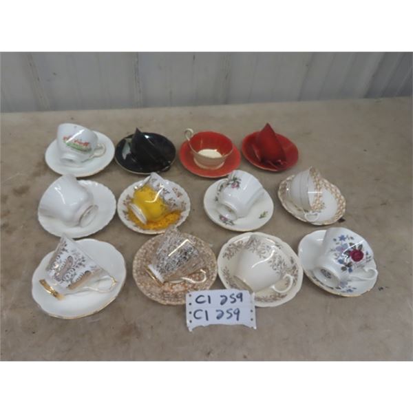 12 China Cup + Saucer Pairs; Queen Anne, Royal Albert, Delphine, Aynsley, occupied Japan, Windsor, R