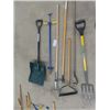 Image 1 : 7 Hand Yard Tools; Shovel, Edger, Potato Fork, Grass whip, Sickle, Weed Puller