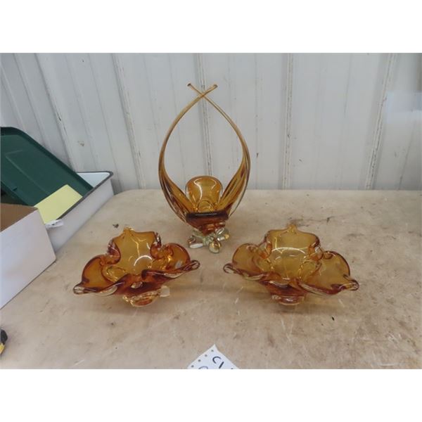 3 Blown Glass Centerpieces - Biggest 15" Tall