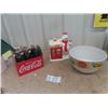 Image 1 : Coca-Cola Items; Cookie Jar, Serving Bowl, Metal 6 Pack Carrier with Bottles