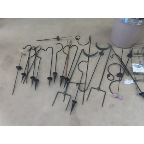 Garbage Can Full of Sheppard Yard Hooks & 3 Packages of  Decorative Fencing/Edging