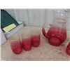 Image 2 : Cranberry Glass Pitcher with 6 Matching Glasses & Covered Candy Dish