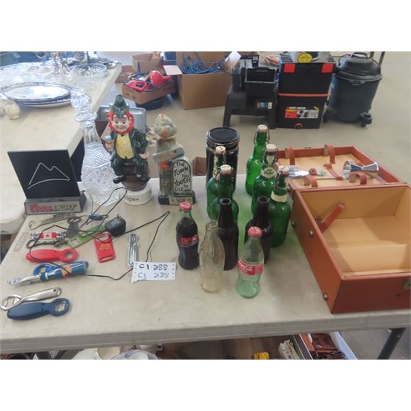 Decanters, Light Up Coors Light Display, Openers, Travel Box, Bottles