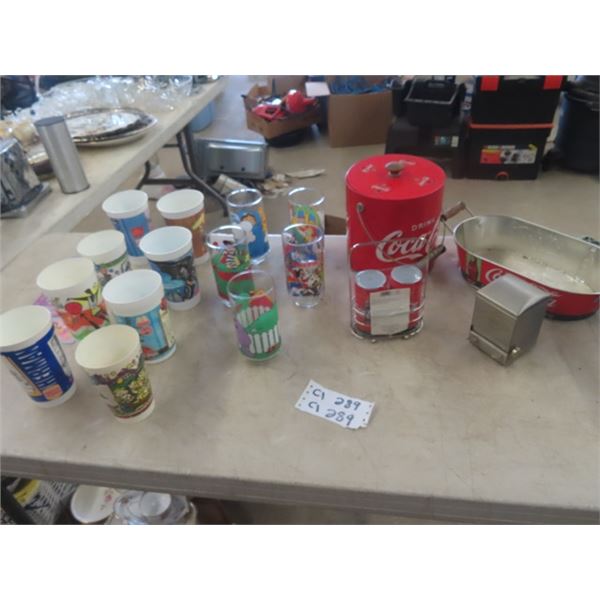 Coca-Cola Ice Bucket, Salt + Pepper Shaker & McDonalds Glasses