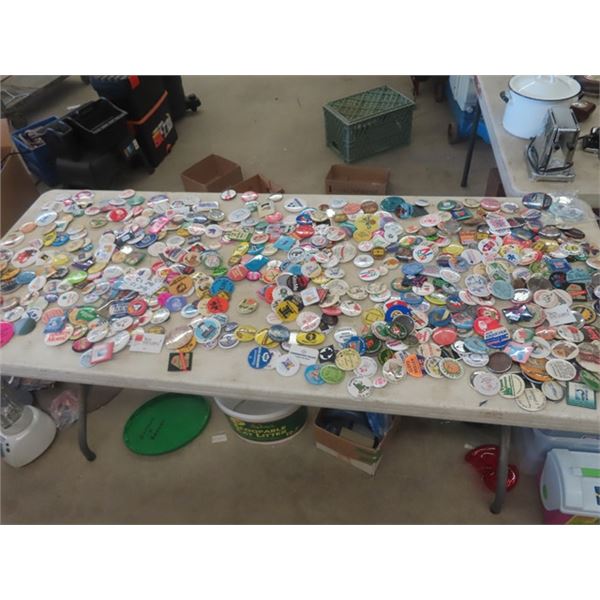 Large Quantity of Buttons ; Slogans, Sports, Politics, Company, Vacation, Charity, "I Love Justin" w