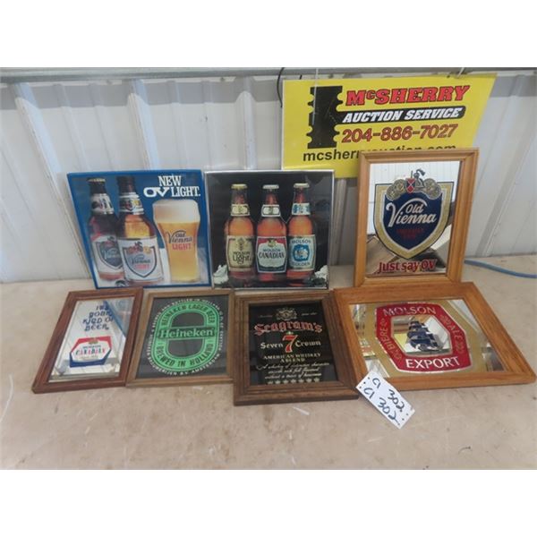 7 Booze Advertising; Pictures, Mirrored Signs - Biggest 11.5" x 14"