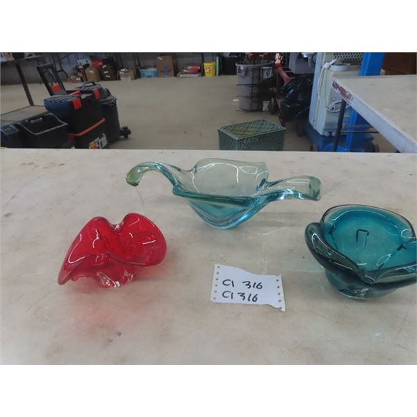 3 Blown Glass Centerpieces